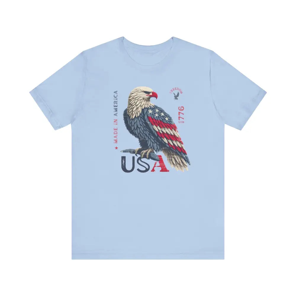 Patriotic USA made unisex jersey short sleeve tee with bald eagle graphic