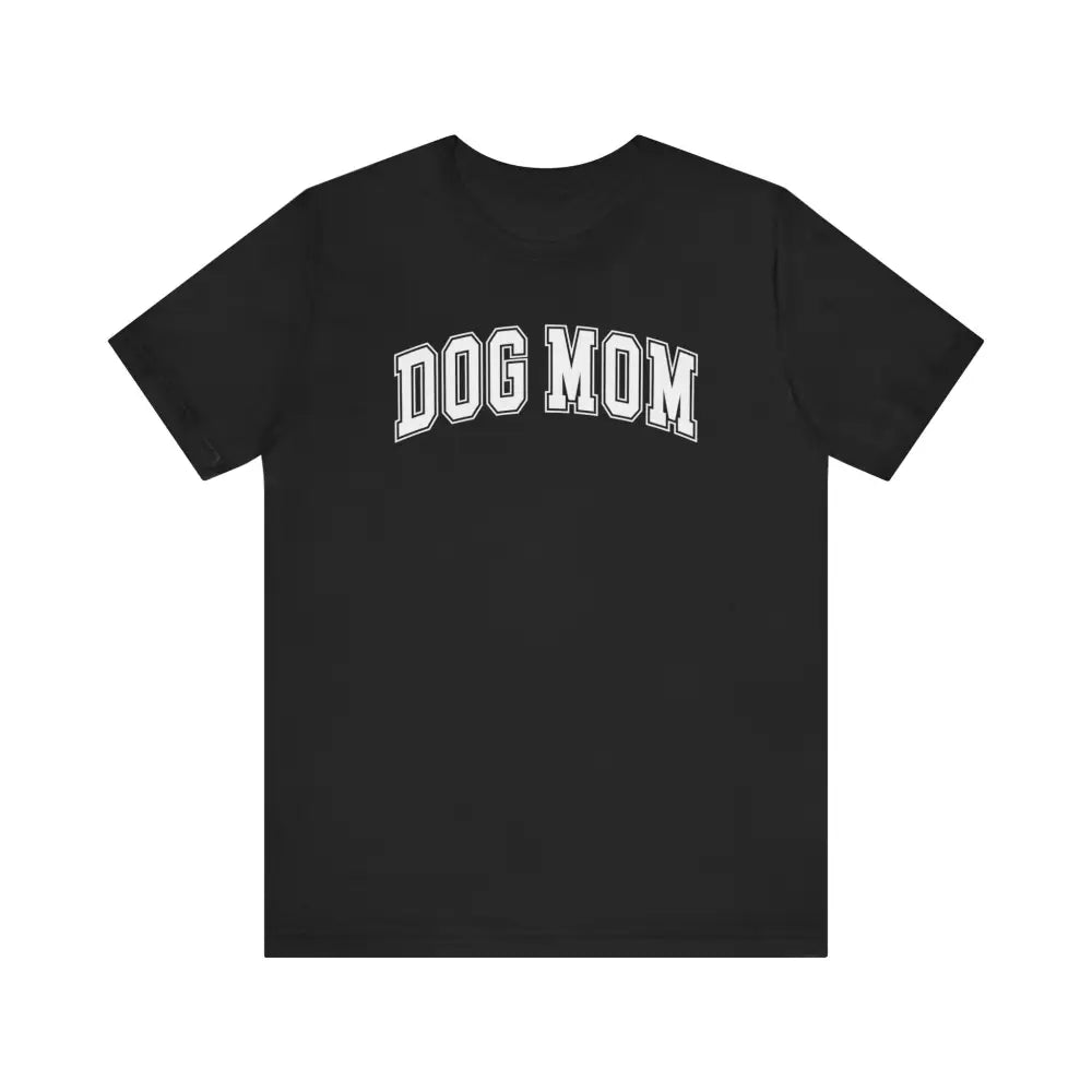 Paw-some Dog Mom black t-shirt with arched white text on back