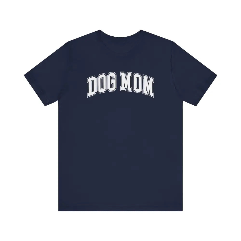 Paw-some dog mom navy blue t-shirt with arched white DOG MOM lettering