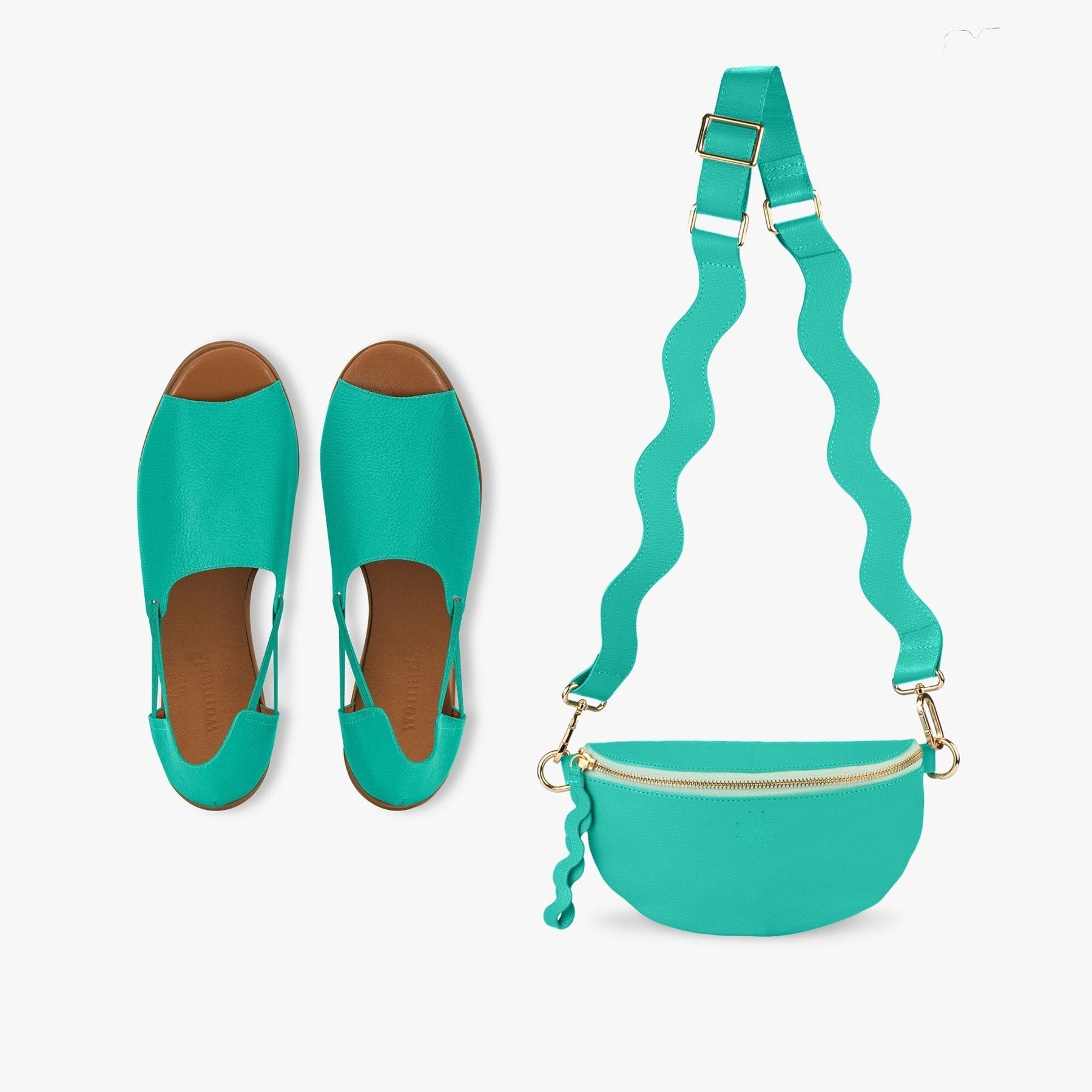 Peep Toe Sandals + Crossbody Bag Bundle - Women's Leather Set by Womads - Triniskies