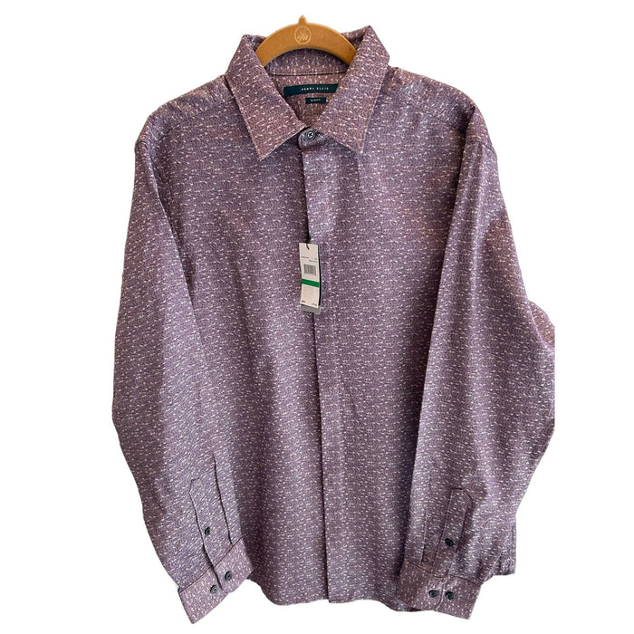 Perry Ellis Large / Purple Perry Ellis Men's Purple Print Long Sleeve Fitted Button down Shirt * L - M1300