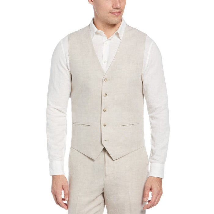 Perry Ellis Portfolio Small / Cream Perry Ellis Linen Blend Herringbone Suit Vest, Size S * men985