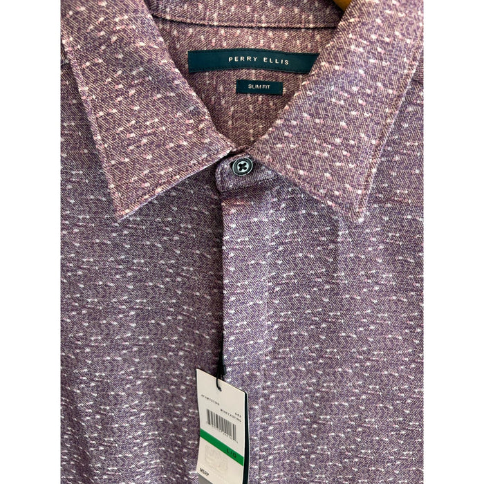 Perry Ellis Small / Purple Perry Ellis Men's Purple Print Long Sleeve Fitted Button down Shirt * S - M1309