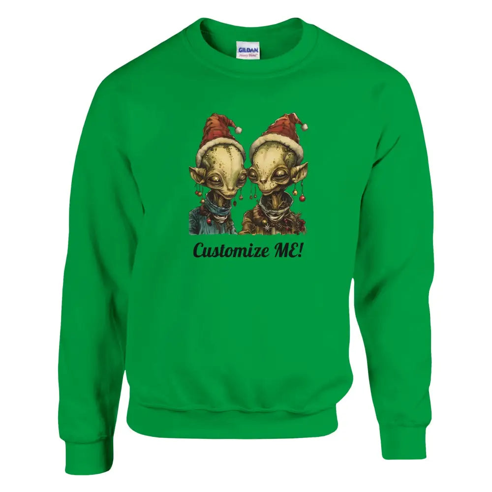 Green Christmas Alien Couple Graphic Crewneck Sweatshirt