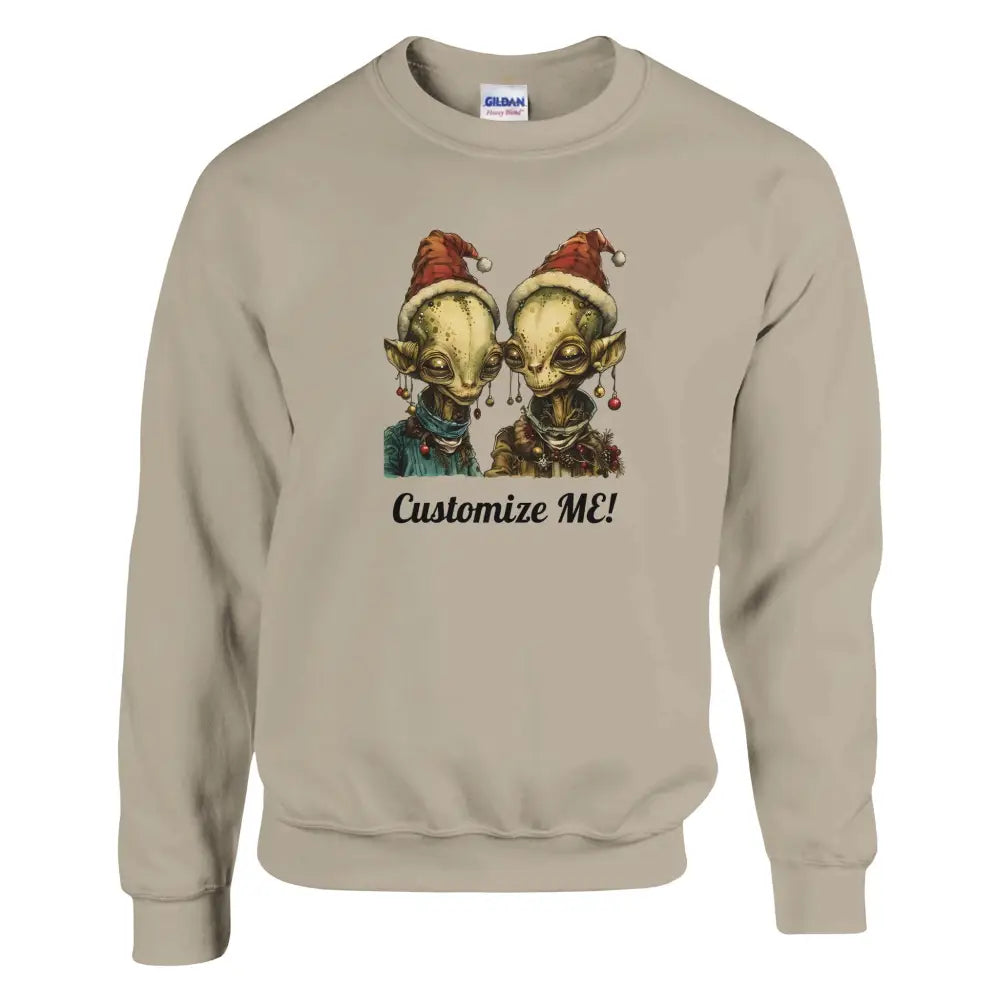 Beige Gildan Christmas Alien Couple Graphic Unisex Crewneck Sweatshirt