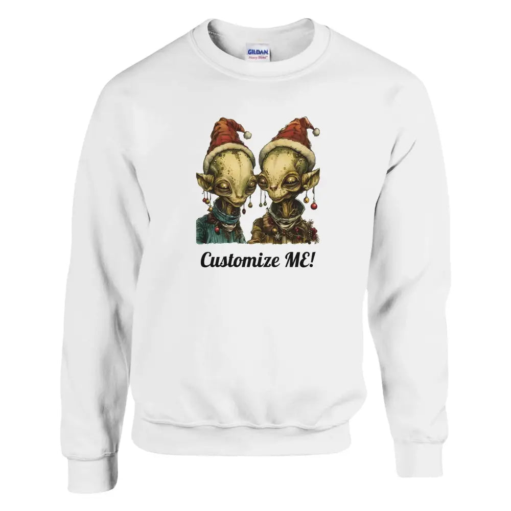 White Christmas alien couple graphic crewneck sweatshirt with customize me text