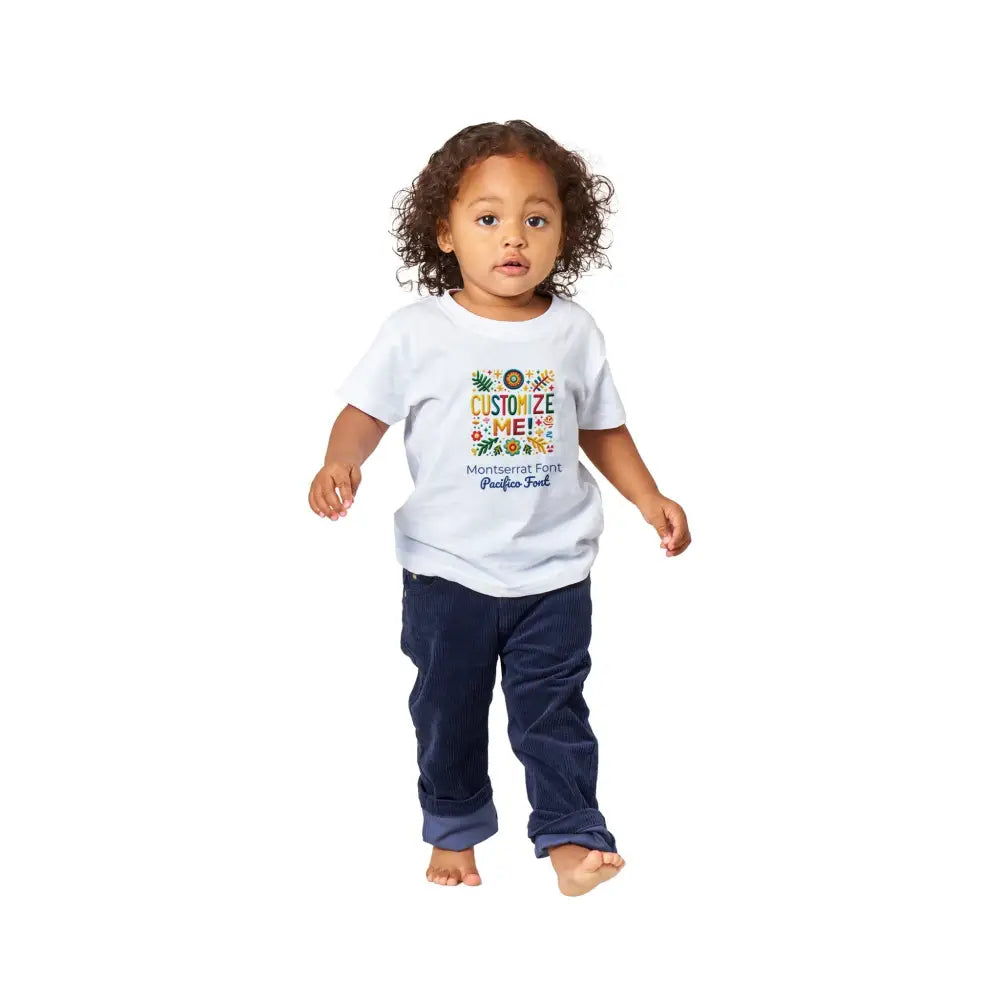 Toddler in customize me graphic tee with Trini Skies design