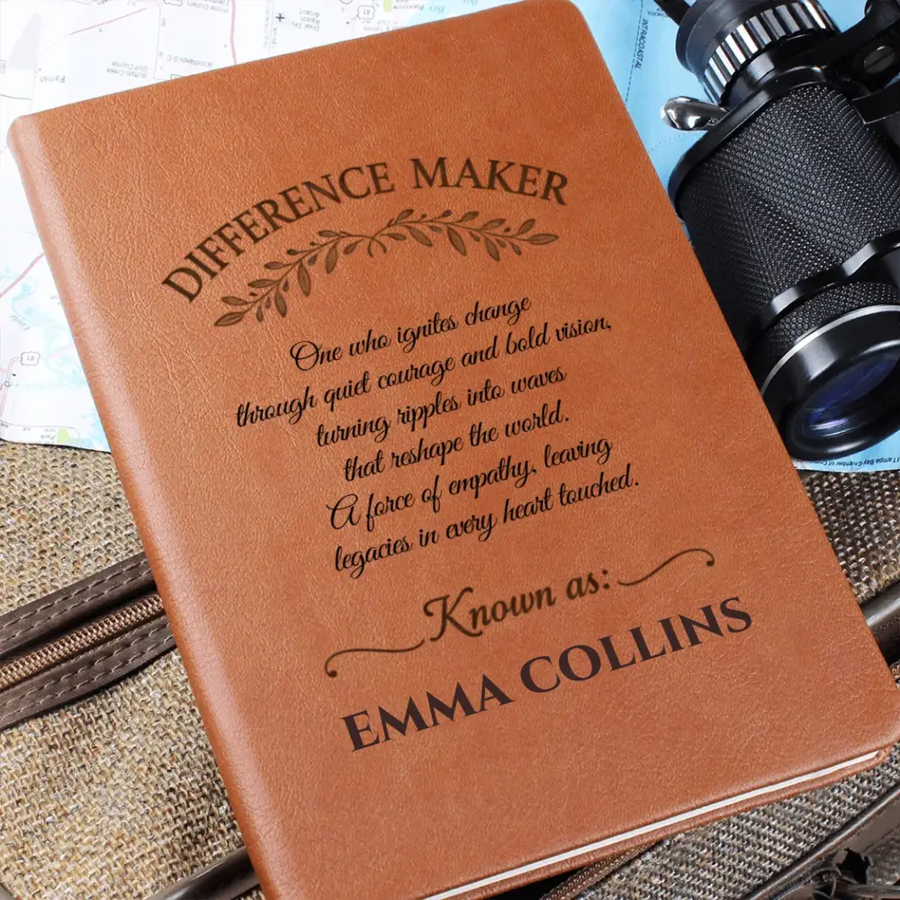 Personalized brown leatherette difference maker journal