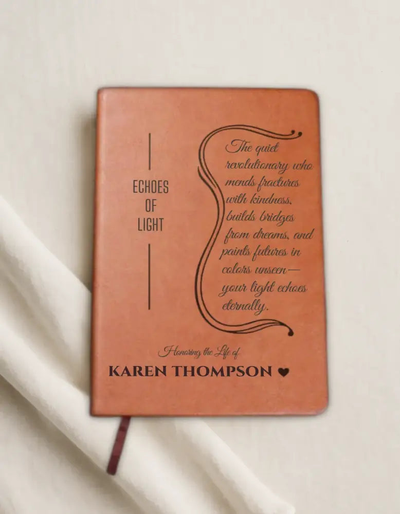 Personalized terra-cotta memory journal with decorative vegan leather design