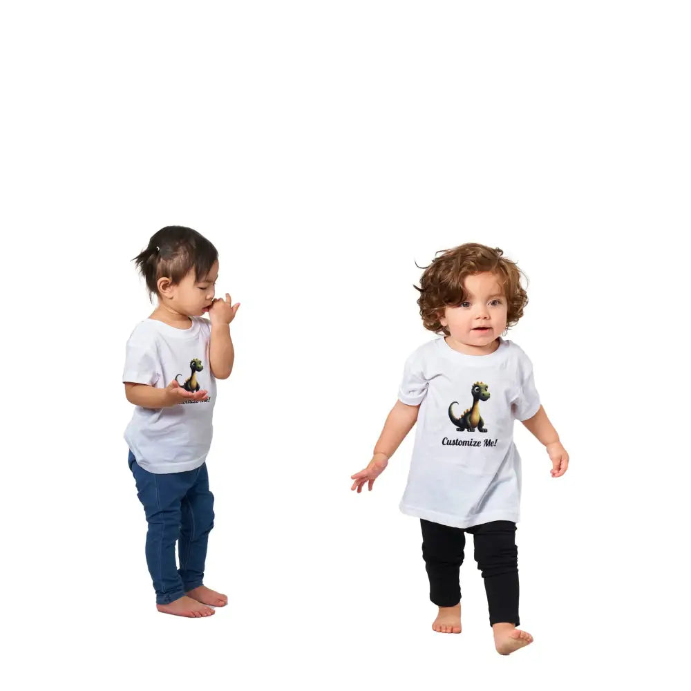 Two toddlers in favorite dinosaur graphic tees for dino-mite fashion adventure