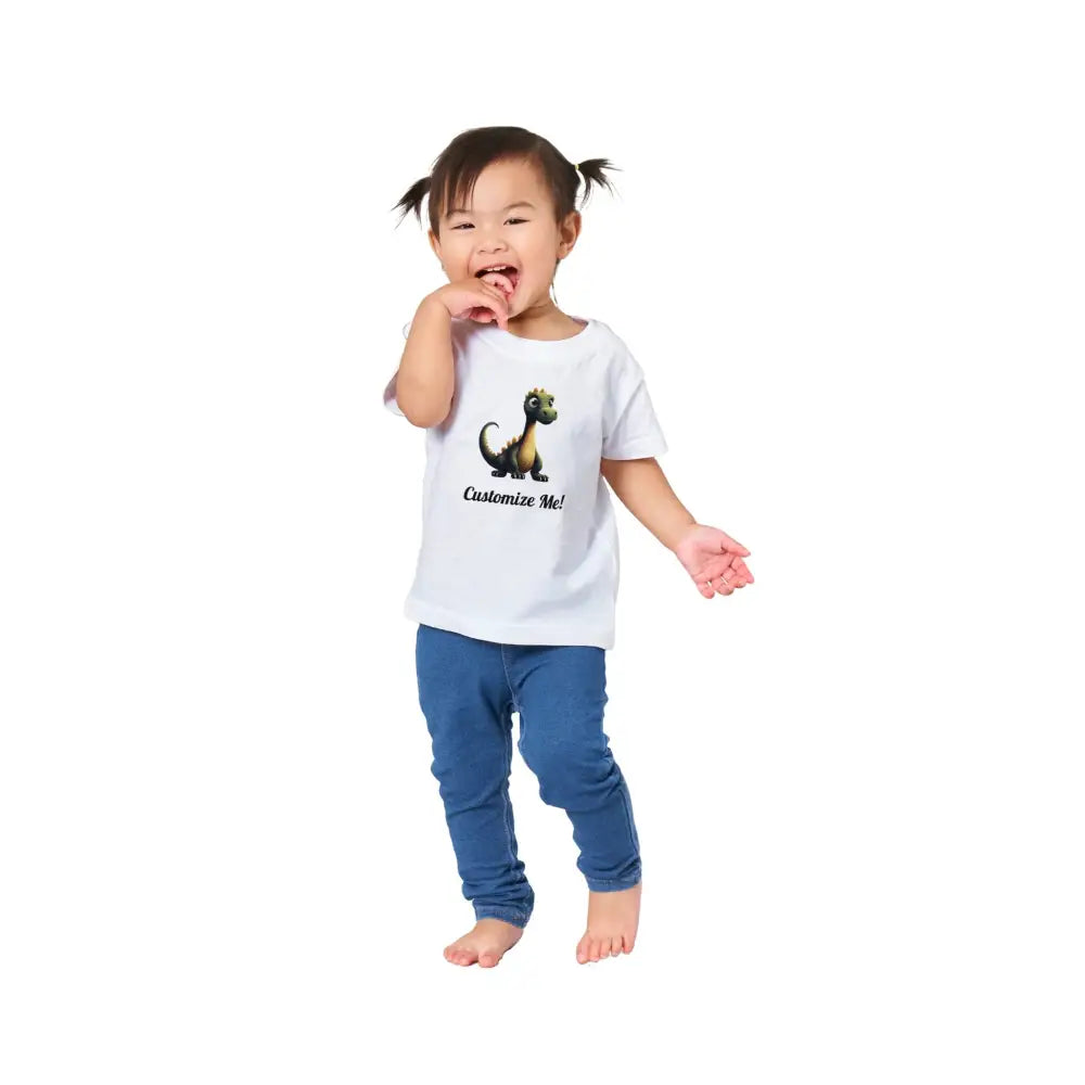 Toddler white tee with favorite dinosaur graphic and blue pants