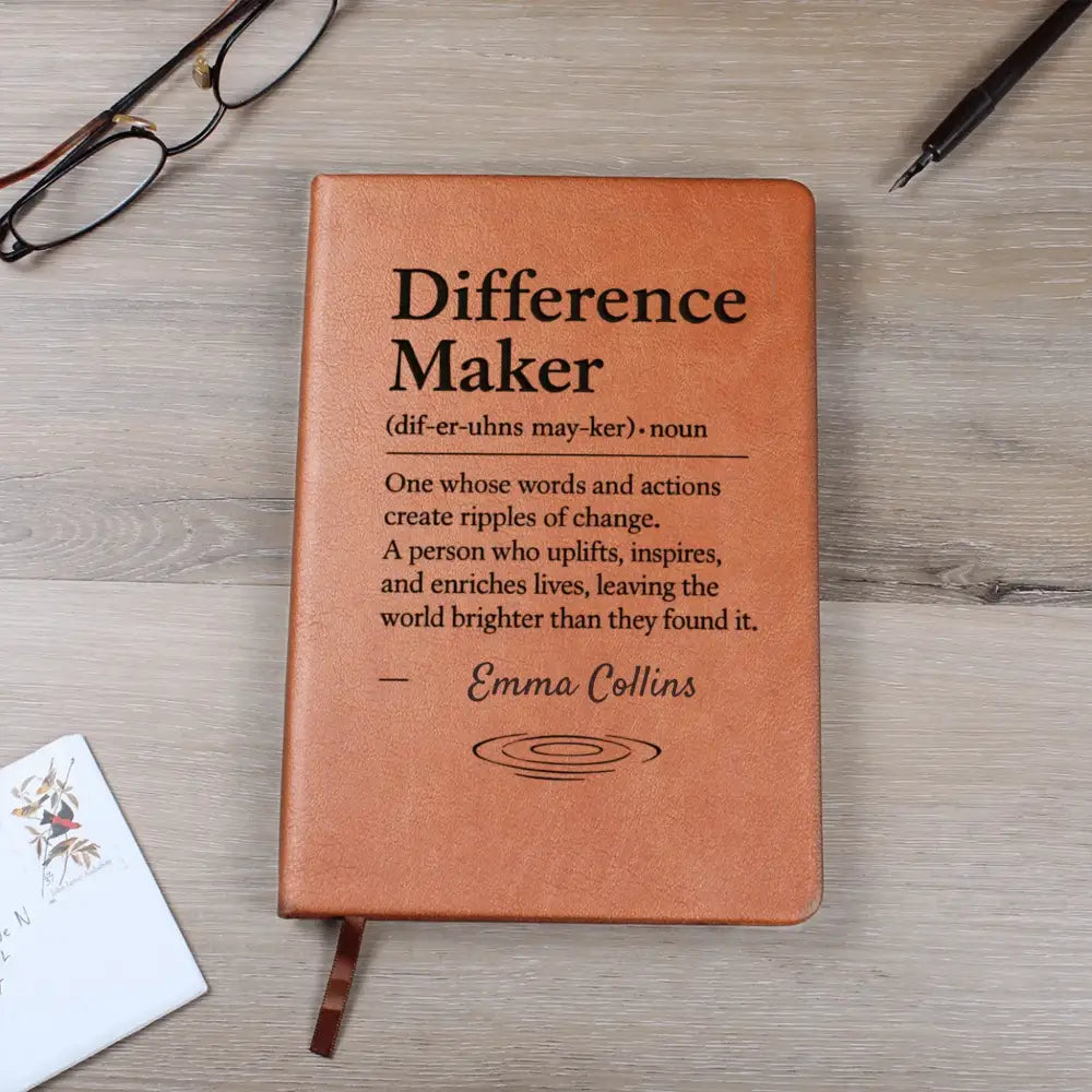 Personalized brown leatherette decision maker journal with bookmark