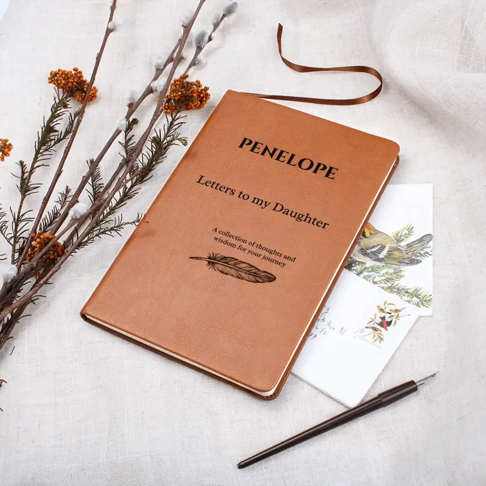 Personalized vegan leather daughter journal with feather keepsake memory book