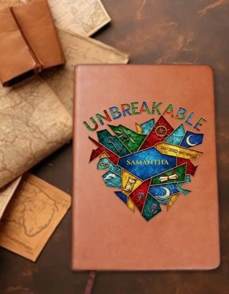 Brown Unbreakable Journal with Colorful Fractured Heart Design