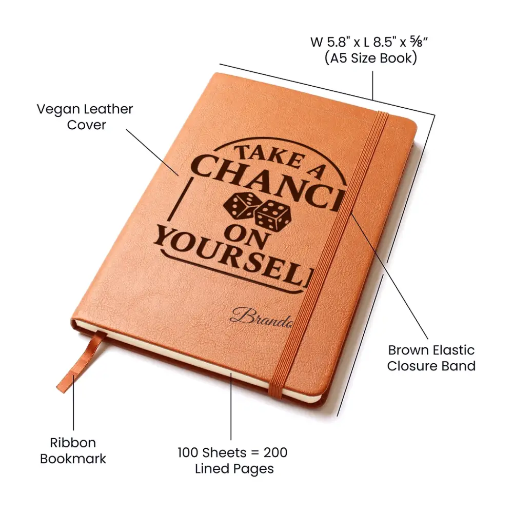 Personalized vegan leather self-belief notebook with brown A5 cover