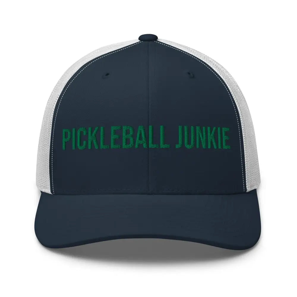 Pickleball Junkie Embroidered Trini Skies Navy Mesh Trucker Hat