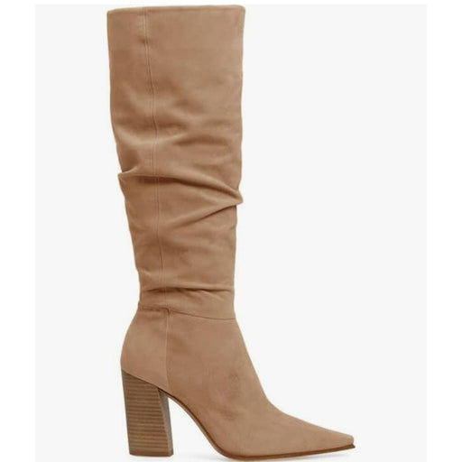 PiePieBuy 9.5 / Beige / Suede PiePieBuy Women's Knee High Chunky Heel Boots, Pointed Toe, Size 9.5