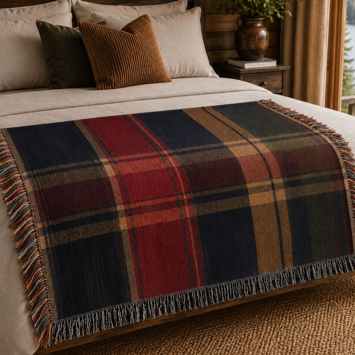 Ember Ridge Plaid Woven Throw Blanket