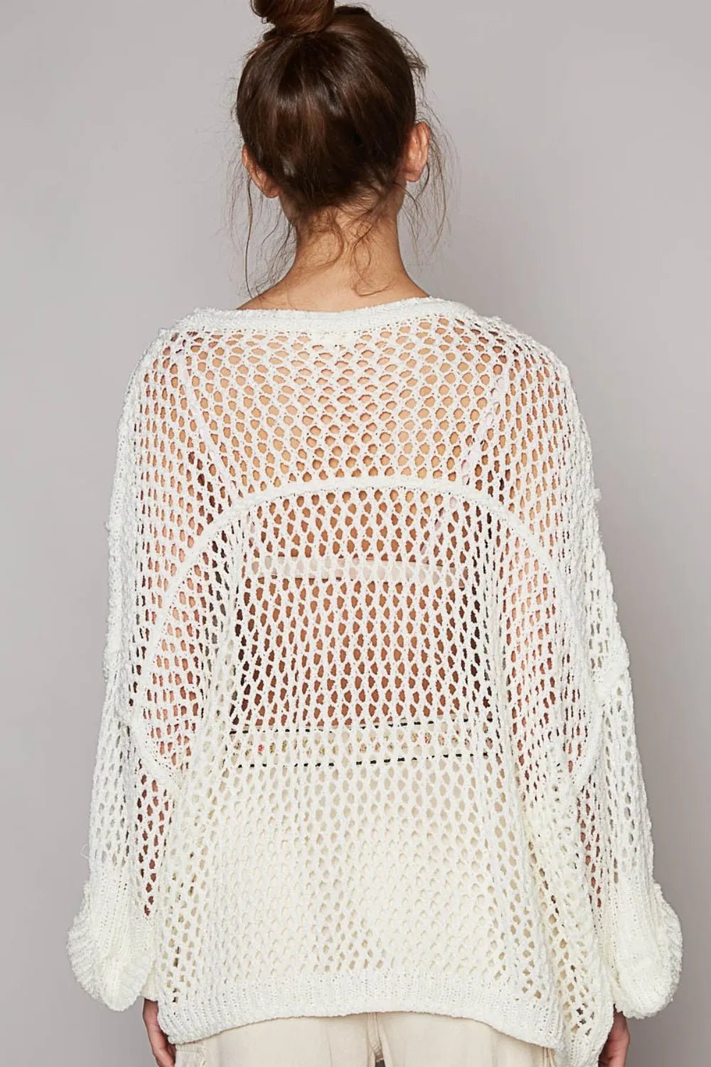 POL Openwork Long Sleeve Knit Cover Up – Coastal Boho Resort Sweater - Triniskies