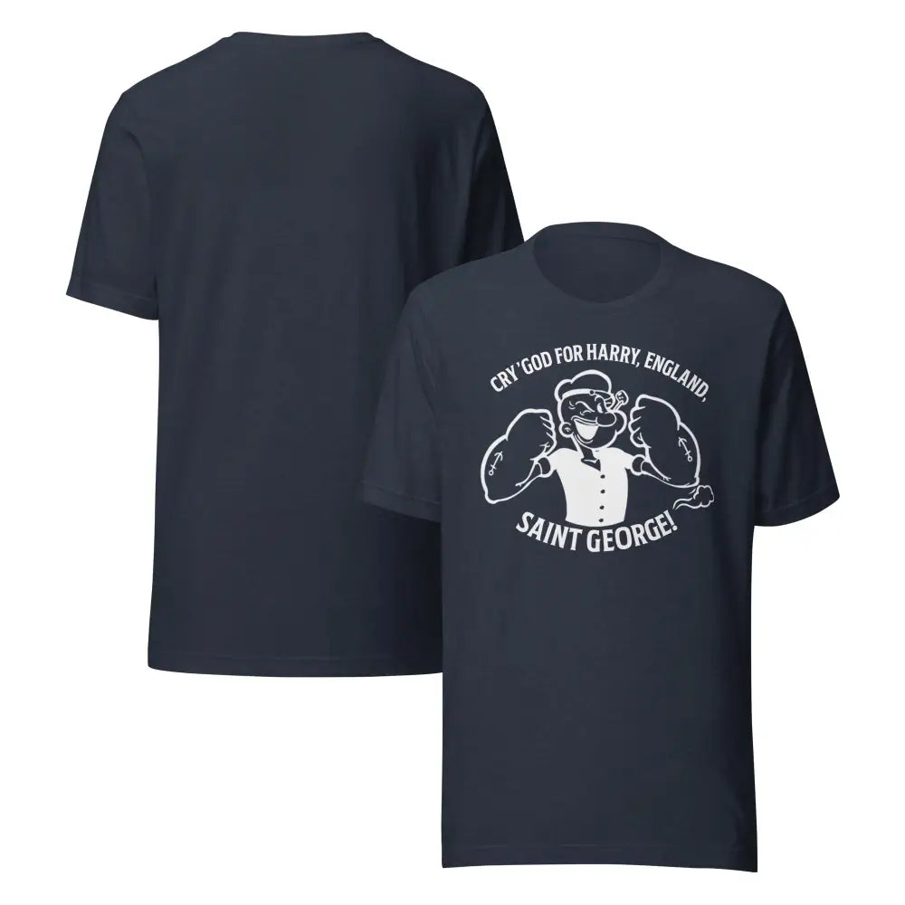 Dark blue Popeye Saint George graphic tee cartoon shirt
