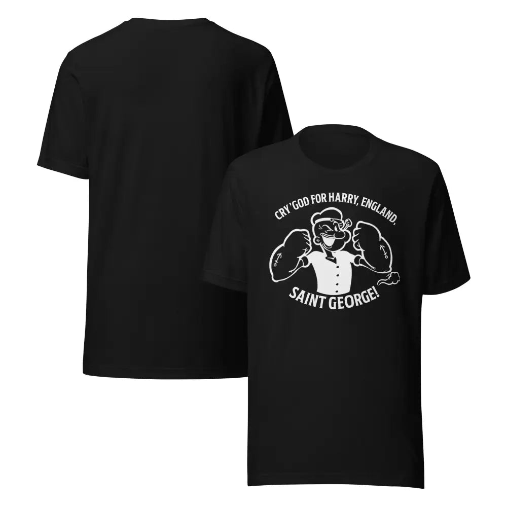 Black Popeye Saint George graphic tee cartoon shirt