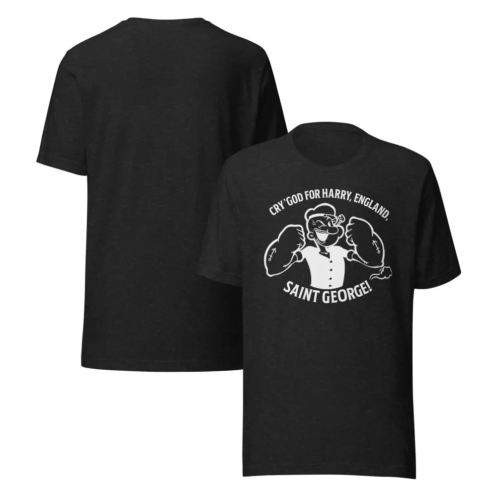 Two black Popeye Saint George graphic tee cartoon t-shirts