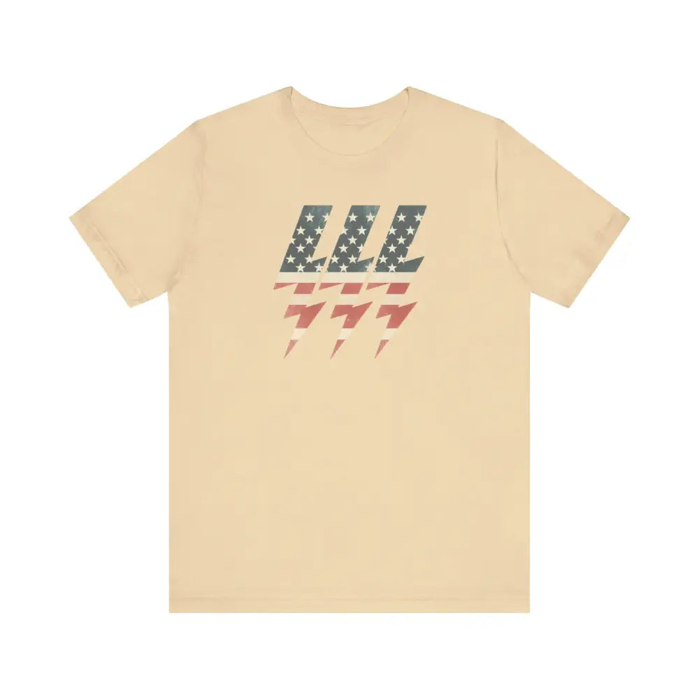 Light-colored unisex jersey short sleeve patriotic lightning bolt tee