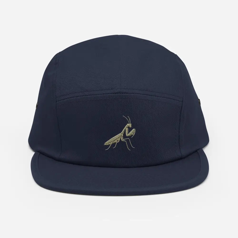 Navy blue praying mantis embroidered Trini Skies Supply five panel cap