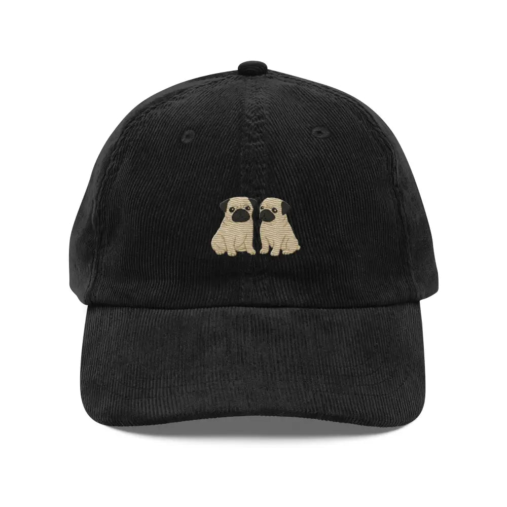Vintage corduroy cap with charming two-pug embroidery