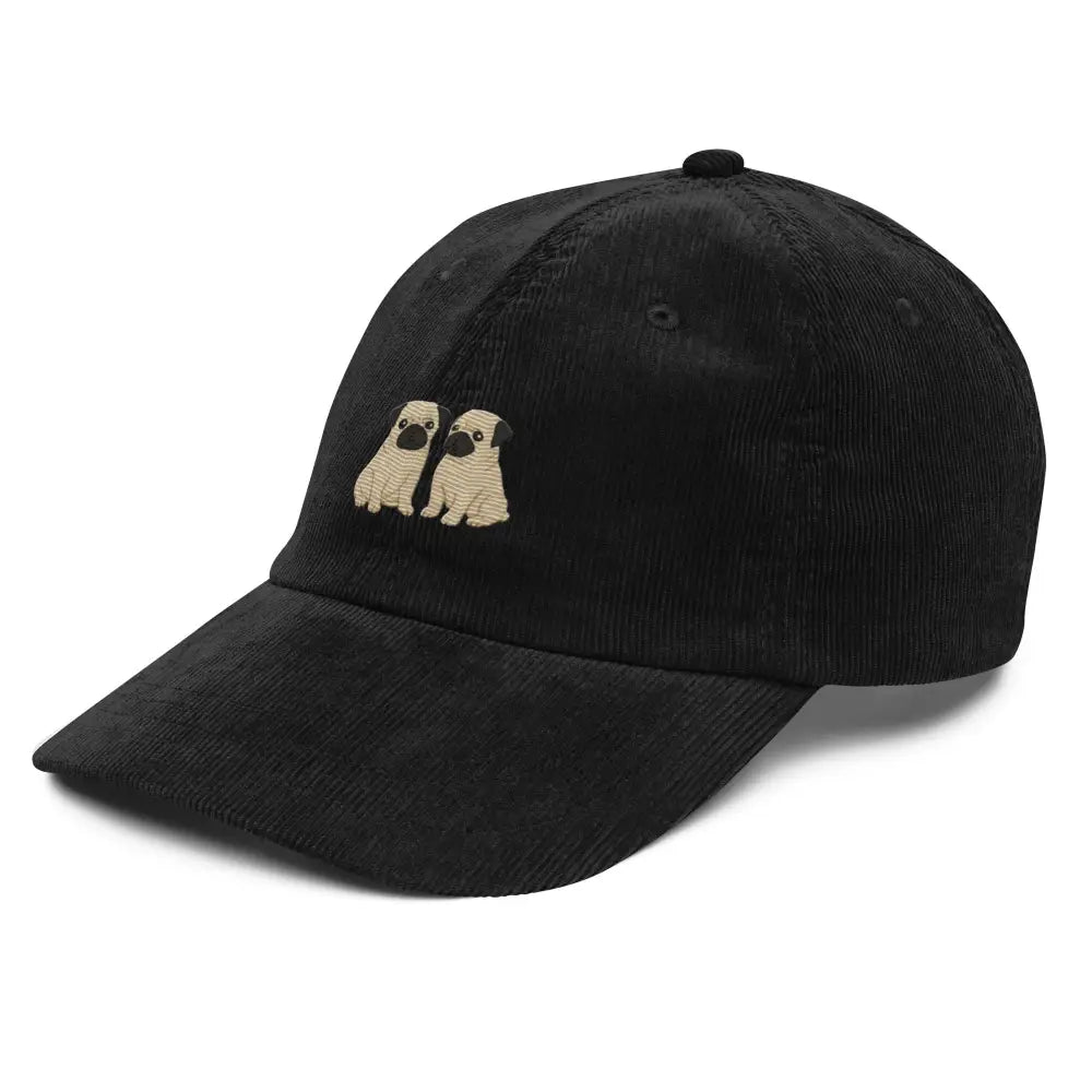Vintage corduroy cap with charming two-pug embroidery