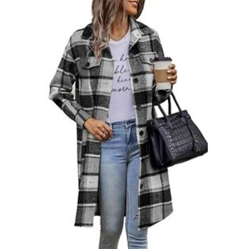 Pretty Garden Medium / Gray Prettygarden Women's Plaid Shacket Size M Long Sleeve * Shirt Jacket wom503