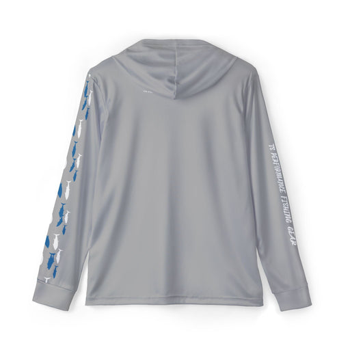 Printify All Over Prints Bluefin Classic Performance Fishing Hoodie, 100% Polyester, Climate Control with UV Protection (GREY)