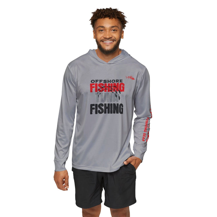 Printify All Over Prints Offshore Tuna Fishing Unisex Performance Hoodie, 100% Polyester, Moisture-Wicking Activewear (GREY)