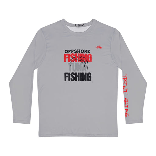 Printify All Over Prints S Offshore Tuna Fishing Long Sleeve Shirt, Unisex 100% Polyester Performance Gear (GREY)