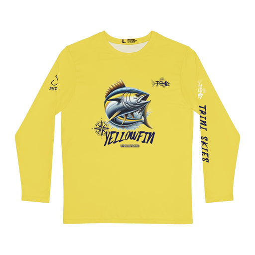 Printify All Over Prints S Yellowfin Tuna Fishing Long Sleeve Shirt, Unisex 100% Polyester Performance Gear (YELLOW)