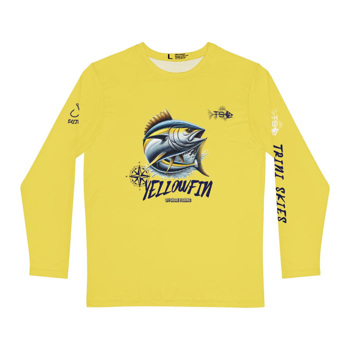 Printify All Over Prints S Yellowfin Tuna Fishing Long Sleeve Shirt, Unisex 100% Polyester Performance Gear (YELLOW)