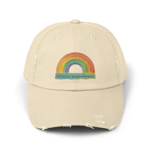 Printify Hats Stone / One size Chase Rainbows Distressed Cap Stylish Comfort for Daily Adventures Baseball Cap Great Gift Mom Gift, Sister Gift, Wife Gift, Girlfriend Gift