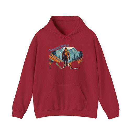 Printify Hoodie Antique Cherry Red / S Camp. Hike. Repeat. Hooded Sweatshirt Cozy & Stylish  Unisex Hooded Sweatshirt