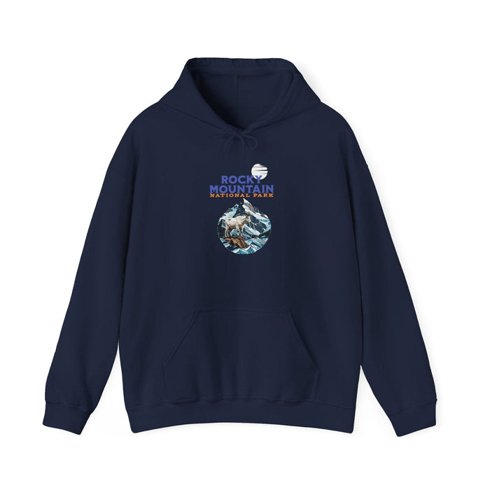 Printify Hoodie Navy / S Rocky Mountain National Park Mountain Goat hoodie Wildlife Adventure sweatshirt