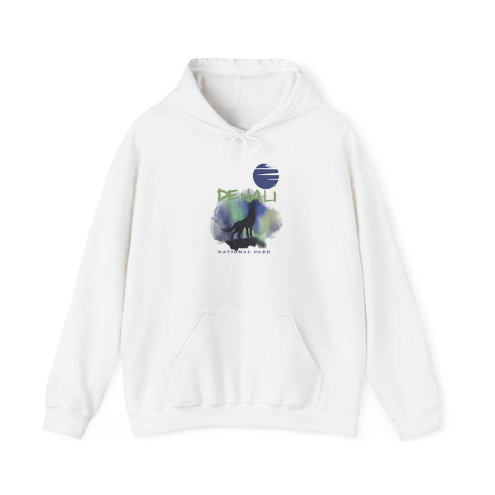 Printify Hoodie White / S Denali Wolf Hoodie  Cozy Wildlife-Inspired Adventure Sweatshirt