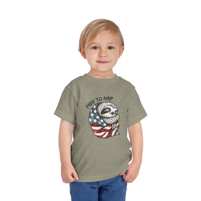 Printify Kids clothes Heather Stone / 2T Most Adorable Patriotic Sloth Graphic Tee - Free To Nap! Toddler T-Shirt 4th of July, Memorial Day, Labor Day