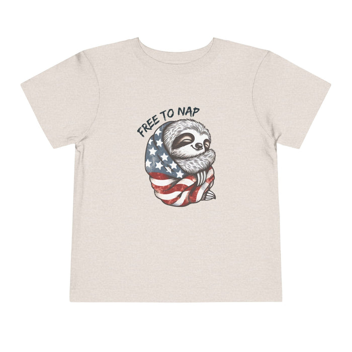 Printify Kids clothes Most Adorable Patriotic Sloth Graphic Tee - Free To Nap! Toddler T-Shirt 4th of July, Memorial Day, Labor Day