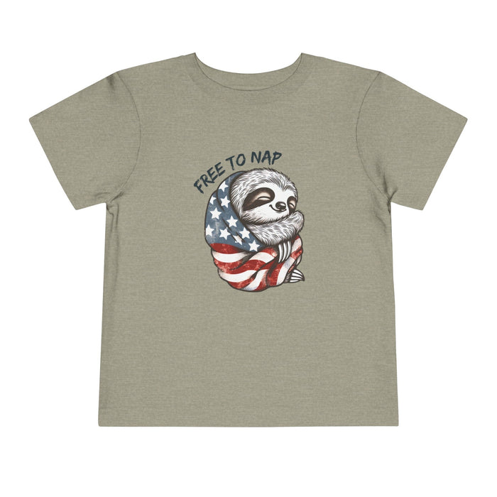 Printify Kids clothes Most Adorable Patriotic Sloth Graphic Tee - Free To Nap! Toddler T-Shirt 4th of July, Memorial Day, Labor Day