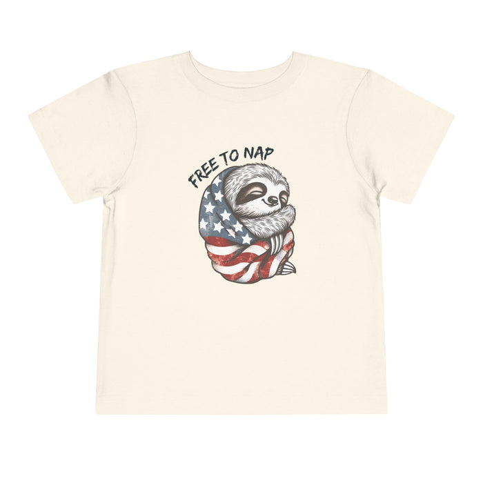 Printify Kids clothes Most Adorable Patriotic Sloth Graphic Tee - Free To Nap! Toddler T-Shirt 4th of July, Memorial Day, Labor Day