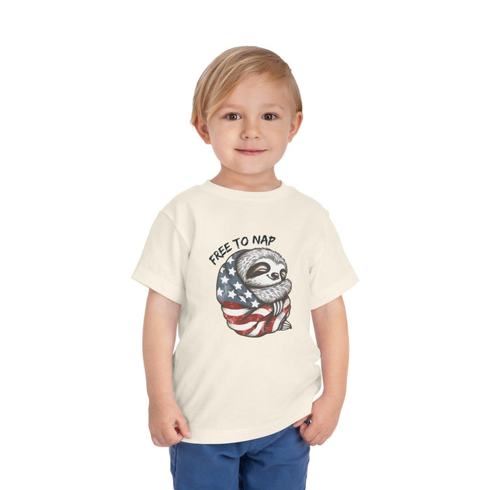 Printify Kids clothes Natural / 2T Most Adorable Patriotic Sloth Graphic Tee - Free To Nap! Toddler T-Shirt 4th of July, Memorial Day, Labor Day