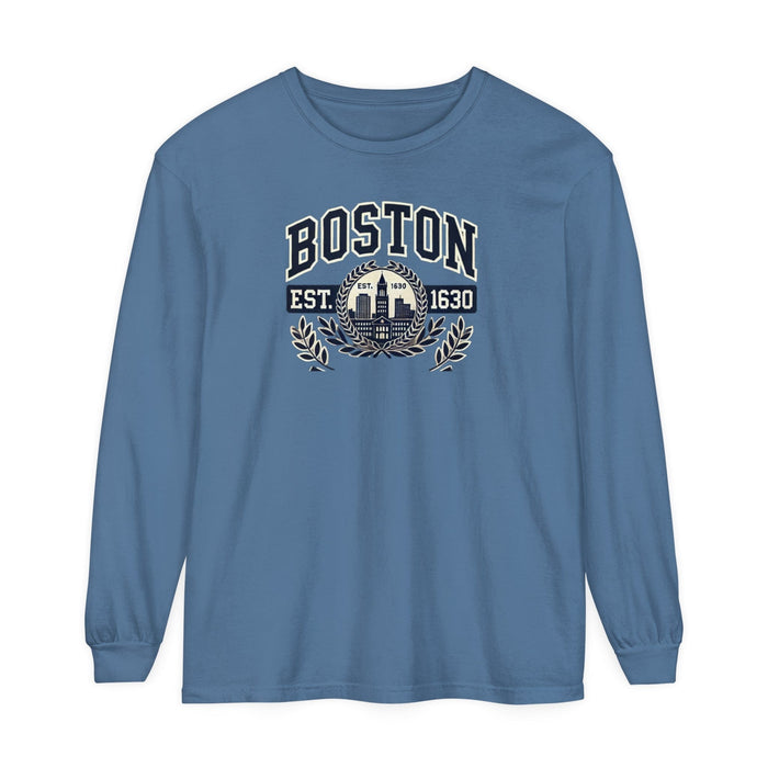 Printify Long-sleeve Blue Jean / S Boston Graphic Long Sleeve T-Shirt  Classic City Style