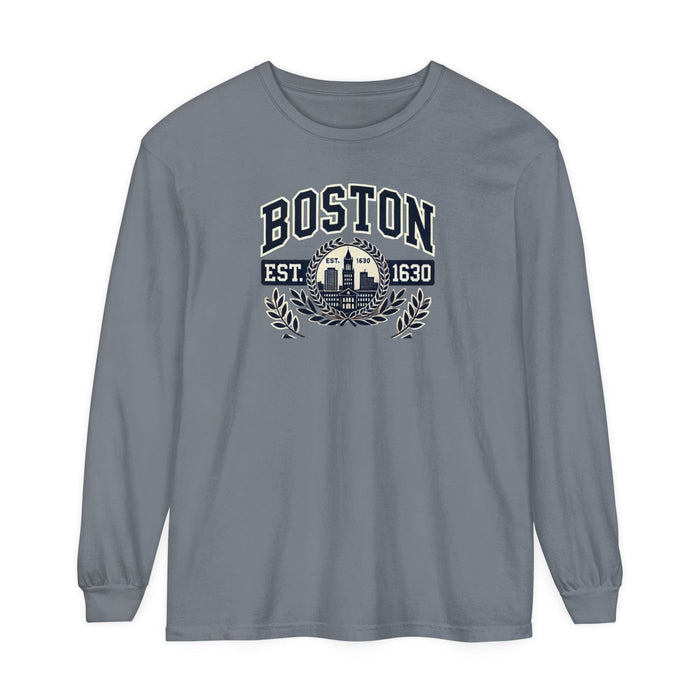 Printify Long-sleeve Granite / S Boston Graphic Long Sleeve T-Shirt  Classic City Style