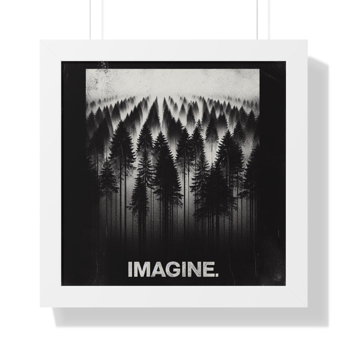 Printify Poster 16″ x 16″ / White Imagine Foggy Forest Framed Poster | Premium Quality | Black, Frames Great Gifts, Adventure Picture, Outdoor Enthusiast