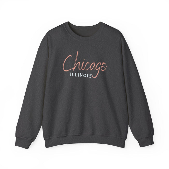 Printify Sweatshirt Dark Heather / S Chicago Illinois Unisex Heavy Blend Crewneck Sweatshirt Cozy and Durable great Gift Idea