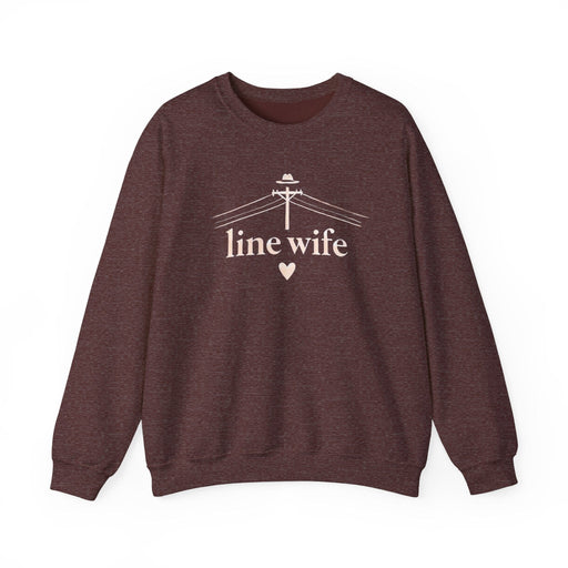 Printify Sweatshirt Heather Sport Dark Maroon / S Lineman & Linewife Graphic Crewneck Sweatshirt Lineman's Wife Sweatshirt Life of Lineman Sweatshirt Line Wife Sweatshirt